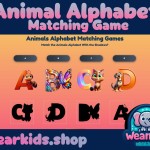Animals Alphabet Matching Game, Busy Book Page, Homeschool, Toddler, Preschool and Kindergarten Activity, Worksheet